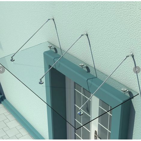 Marquesina de puerta de vidrio templado ESG 200 x 90 cm transparente con soportes inox HAVRYA (1/5)