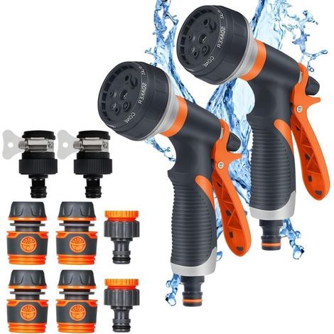 2 Pièces Pistolet d'arrosage, Pulvérisateur de Jardin avec Interface, 8 Modes Réglable d'Arrosage Pistolet, Pistolet Arrosage (1/4)