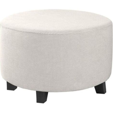 Housse de Tabouret Rond en Velours Extensible, Amovible et Lavable avec Base élastique, Protection Douce Contre la poussière pour Repose-Pieds (Lot de 1, Blanc)