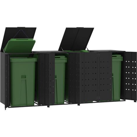 Mülltonnenbox für 4 Tonnen Schwarz 276x79x117 cm Stahl