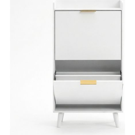 Schmaler weißer Schuhschrank 70 x 30 x 120 cm mit 2 Klappen und verstellbaren Böden (1/4)