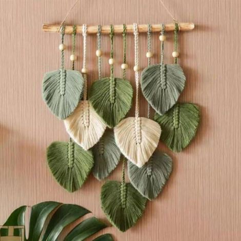 Tapisserie Murale Macramé - 90 x 40 cm - En Coton Naturel et Bois - Décoration Murale Boho pour Intérieur, Salon, Chambre ou Mariage - 1 Pièce (1/4)