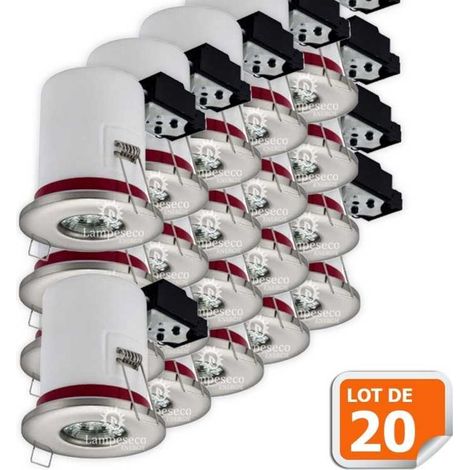 Lampesecoenergie – Lot de 20 supports de spot étanches IP65 – Inox 87mm – Douille GU10 automatique – Fixation rapide par pattes à ressort