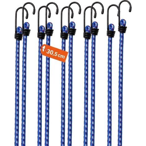 DEUBA® 10x Bungee Cords With Hooks  30.5cm  Lashing Straps for Securing Luggage, Camping Tents, Tarps, Garden Furniture, Wheelie Bin Lid  Weatherproof & Scratch Resistant