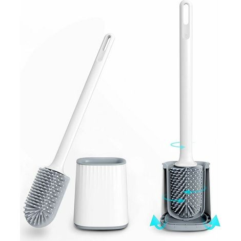 royaluxe - Brosse de toilette brosse de toilette en silicone brosse de toilette avec support antibactérien brosse de toilette murale pour salle de bain et toilette, blanc (1/5)