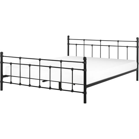 Lit Double en Métal Noir 160 x 200 cm Elégant avec Touche Rétro pour Chambre au Style Boho ou Contemporain Beliani