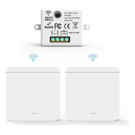 RF433 Wire Set with 1 Receiver and 2 Wall Switches Wireless Wireless Light Switches with Transmitter and Receiver Controller 10A 240V (1/4)