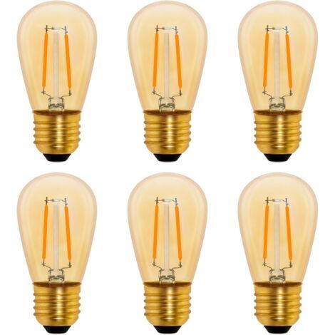 S14 Ampoule LED à Filament Vintage E27, 1W Amber Edison Remplacement 10W Incandescence, Non Dimmable, Blanc Chaud 2200K, AC 220V, Lot de 6 (1/5)