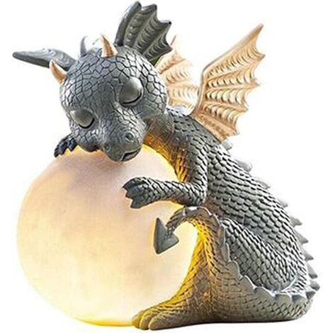 Sculpture de dinosaures, Jardin Dragon Statue méditée collectionnement, Statue de dragon méditée mignonne, ornement de résine Décoration de jardin d'extérieur pour les amateurs de dragon, (1/5)