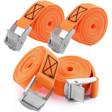 4er Set Spanngurte mit Ratsche 2m x 2,5cm Orange für Auto, Motorrad, Gepäck