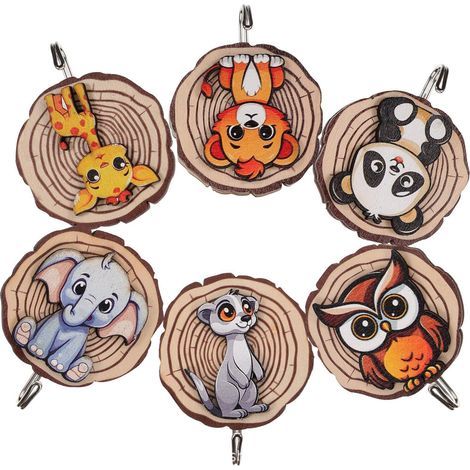 Animal-Shaped Coat Hooks, 6 Pieces, Self-Adhesive Wooden Coat Hooks, No Drilling Required, Self-Adhesive Wooden Wall Hooks, Wall-Mounted Coat Hooks (1/4)