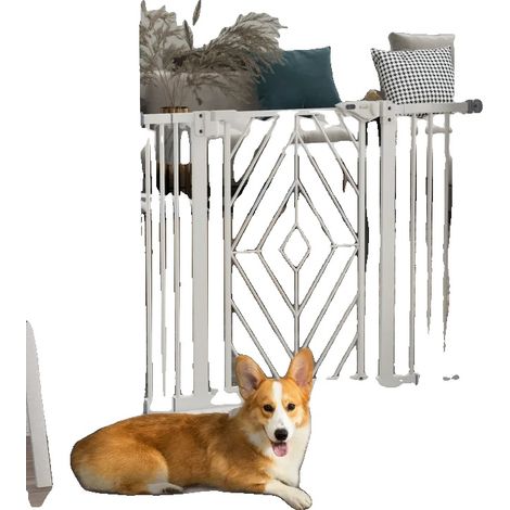 Puerta de seguridad para mascotas, con cierre automático, ancho ajustable, color blanco. (1/2)