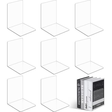 robusti fermalibri in acrilico trasparente per tenere in ordine i libri in camera da letto e in ufficio.