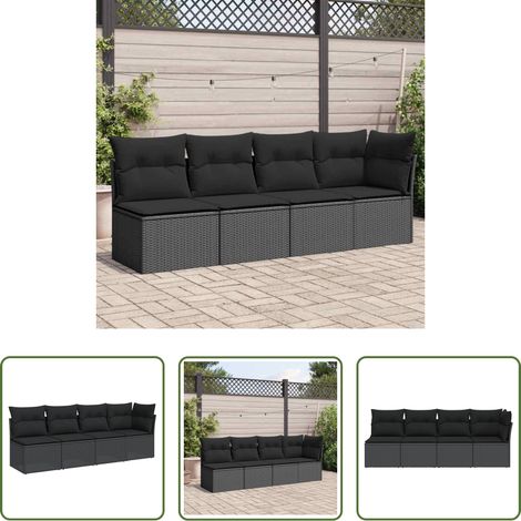 Gartenmöbel - Gartensofa mit Kissen 4-Sitzer Schwarz Poly Rattan (1/5)