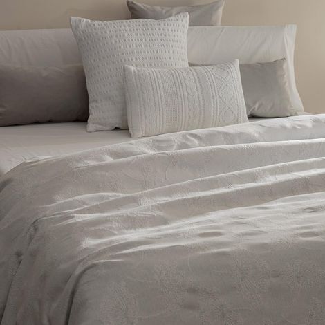Housse de Couette Jacquard Aleli, 50% Coton 50% Polyester (Lit 135, Gris Clair) (1/5)