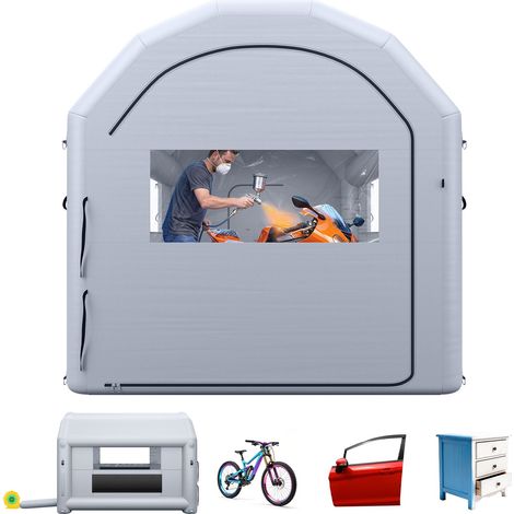Cabine de Peinture Gonflable 4x3x2,75 m avec Souffleur de 750 W Gris, Tente de Pulvérisation Portable avec Grand Filtre en Coton, Toit Arqué, Idéale pour Vélos, Motos et Petits Meubles (1/5)