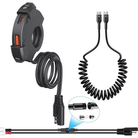 Chargeur USB 18W QC3.0 et 30W PD,12V-24V Adaptateur de Prise USB étanche Charge Rapide avec 5A Câble de Charge Type-C pour Motos ATVs 12V-24V Adaptateur de Prise USB étanche avec 5A Câble de Charge T (1/5)