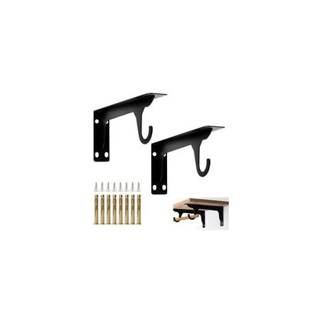 Equerre Etagere Murale, Support Etagere Murale, 28 cm Équerre Charge Lourde avec Crochet, Supports en L en Metal, 2 Pièces
