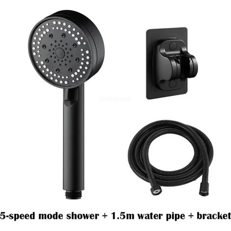 (Ensemble noir) Pommeau de douche Turbo pour salle de bain, jet puissant, haute pression, effet pluie, 5 modes, ensemble de pommeaux de douche universels (1/5)