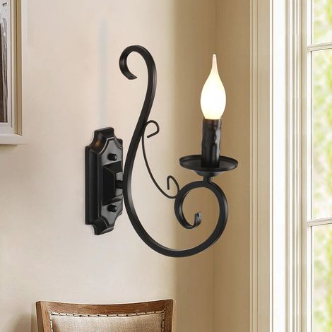 Ganeed Wall Light Bedside Sconce Lamp Antique Metal E14 Black 1 Light (1/5)