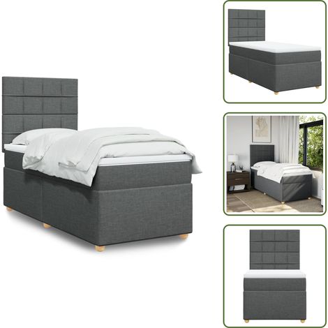 Sommier à lattes de lit avec matelas Gris foncé 100x200cm Tissu - Sommier À Lattes De Lit - Sommiers À Lattes De Lit - Lit - Meuble De Chambre À Coucher (1/5)