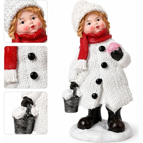 Statuette Bonhomme de Neige au Seau en Resine Blanche 8 x 15.5 cm Figurine Decoration de Noel pour Interieur (1/5)