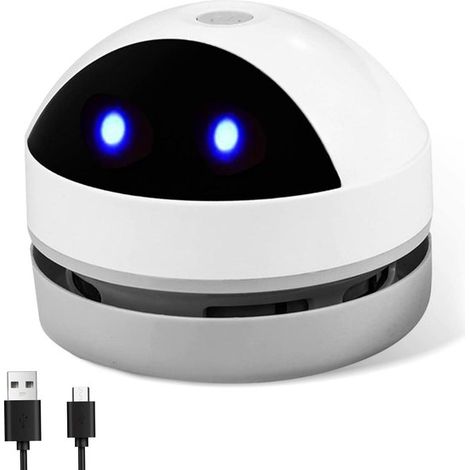 Mini aspirapolvere da tavolo - ricaricabile tramite USB e senza fili - elevata potenza di aspirazione per scrivania, ufficio, auto, cuscini e tastiera - bianco (1/5)