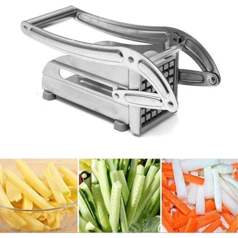 Coupe-pommes de terre en acier inoxydable, coupe-frites, coupe-légumes, machine à chips, ustensile de cuisine pour fruits et légumes - couleur argent (1/5)