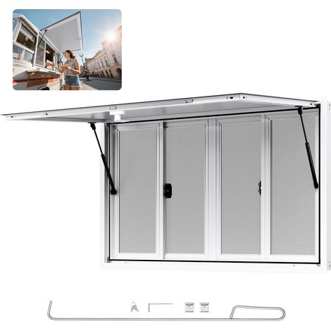 Fenêtre de Concession pour Camion Restaurant 134,6x83,8 cm, Fenêtre de Service pour Stand de Vente, Cadre en Alliage d'Aluminium, 4 Moustiquaires, Porte à Auvent et Crochet de Traction (1/5)
