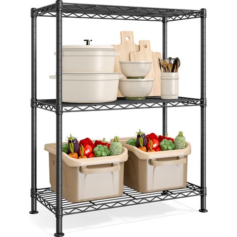 Étagère, Tablettes Réglables, Étagère de Rangement, pour Garage, Chambre, Salon, Dressing, Cuisine, Cellier, 3 Niveaux, 30 x 60 x 77 cm, Noir d'encre LGR163BH01 (1/5)