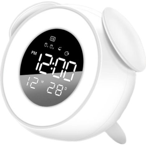 Réveil musical LED avec lumière d'ambiance et mode coucher de soleil, lampe de chevet pour enfants à motifs de dessins animés (1/3)