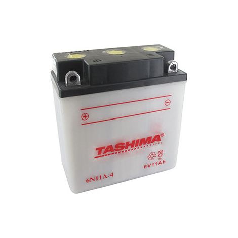 Batteria al Piombo Tashima 6V, 11A. L: 122, L: 62, H: 132mm, + a Sinistra. (consegnata senza acido) Per motociclette. - Batteria da riempire con acido