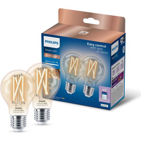 Philips Smart LED Slimme Set mit 2 E27 Standard Lampen (60 W) Filament Klar Warm bis Kaltweißes Licht - WLAN (1/5)