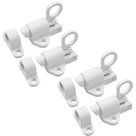 Serratura a molla bianca a 4 pezzi, chiavistello a chiusura automatica da 2,3 x 1,7 pollici, sicura serratura a molla automatica per porte scorrevoli, adatta per armadietti con finestre, porte a sporg (1/5)