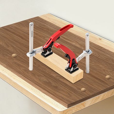 YISSALE – Lot de 2 serre-joints à levier en acier - Pince à cliquet - Serre-joint de table - Diamètre de serrage : 160 mm - Puissant pour meulage, coupe (1/5)