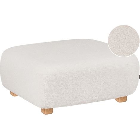 Otomana de bouclé asiento reposapiés rectangular patas de madera moderno blanco crema Amli
