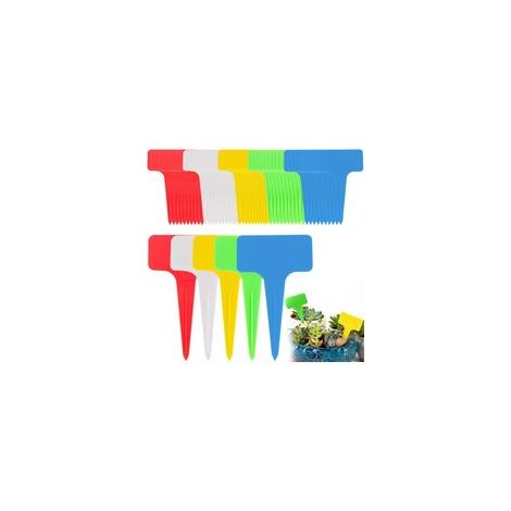 100 pièces Etiquette Jardin Exterieur Marqueurs en Plastique de Plantes Type T Plastique Etiquette Potager Etiquetage Réutilisable et Accessoires pour Plantes(Multicolore)10 x 6 cm (1/5)