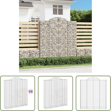 The Living Store Gabionen mit Hochbogen 8 Stk. 200x50x220/240cm Verzinktes Eisen - Gabionen - Gartenzaun - Gartendeko - Eisenkonstruktion - Stauraum (1/5)