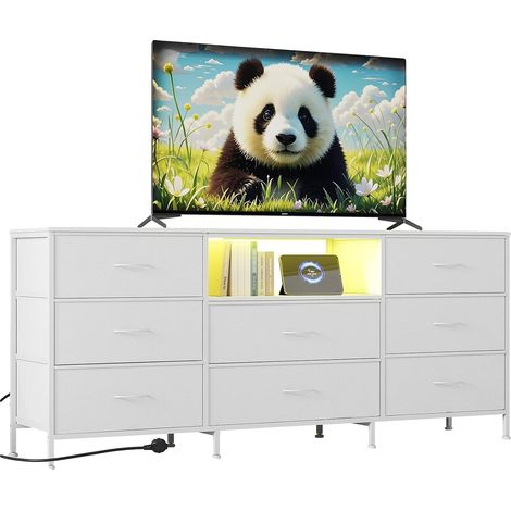 Meuble TV, Design en Fer et Bois, Rangement Média Polyvalent, Blanc (1/2)