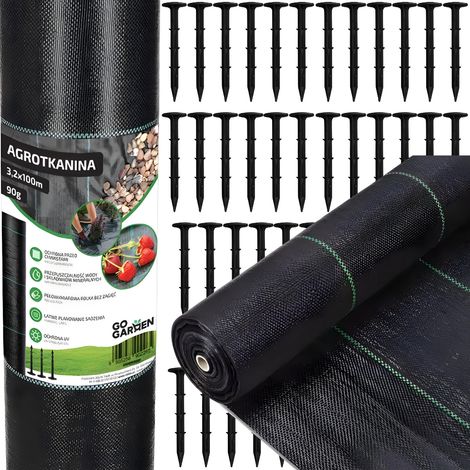 Toile de paillage agrotextile contre les mauvaises herbes 3,2 x 100 m, épingles de 90 g (1/5)