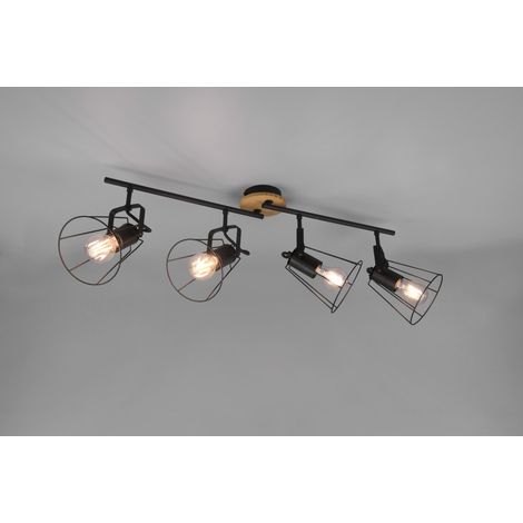 Spot plafond JAIPUR métal noir bois clair 4xE27 RL (1/4)
