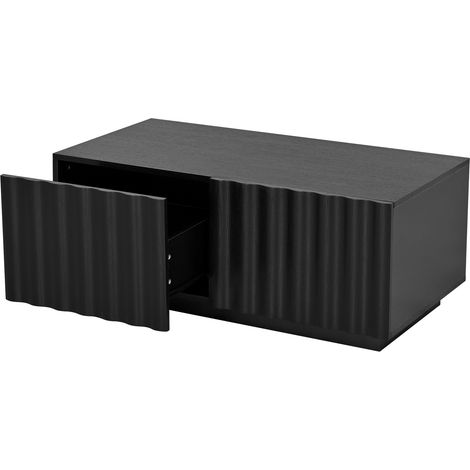 Table basse noire avec motif ondulé et deux tiroirs, design moderne et minimaliste (1/5)