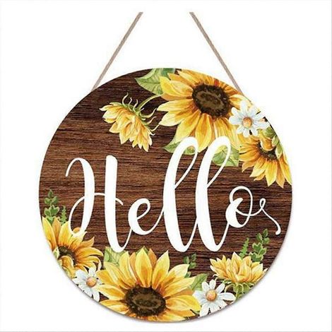 Panneau décoratif de porte style ferme « Bonjour » avec tournesol, couronne murale pour la maison (1/5)
