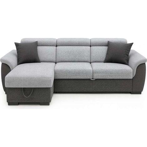 Divano Angolare Tony Grigio 3 Posti con Penisola Contenitore 226x175 cm