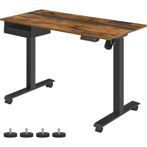 VASAGLE Bureau Électrique Réglable en Hauteur, Bureau Assis-Debout, Surface 60 x 120 cm, Réglable en Continu, Fonction Mémoire de 4 Hauteurs, Marron Rustique et Noir LSD112X01