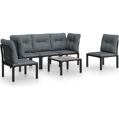 Maison Exclusive - 6-tlg. Garten-Lounge-Set Schwarz und Grau Poly