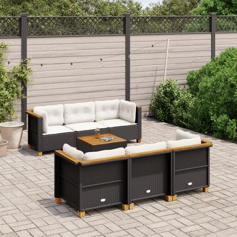 7-tlg. Garten-Sofagarnitur mit Kissen Schwarz Poly Rattan vidaXL (1/5)