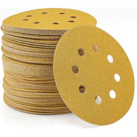 Lot de 100 disques de 5 pouces en papier abrasif auto-agrippant grain 120 pour ponceuse orbitale à métaux, bois et aléatoire (1/5)