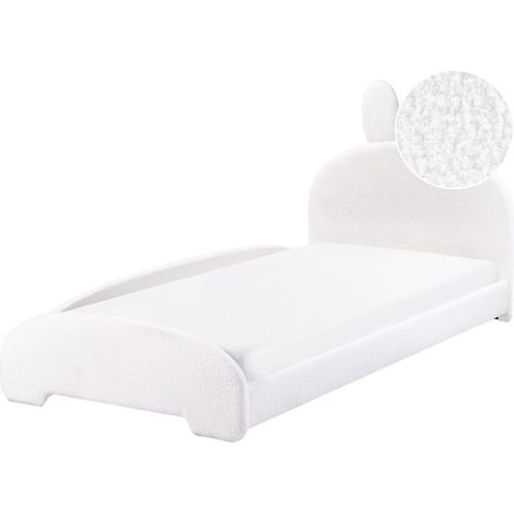Letto singolo Boucle EU 90 x 200 cm Letto imbottito per bambini Base a doghe bianco sporco Perros