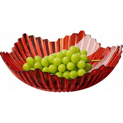 Plateau à fruits rayé pour animaux de compagnie, rouge transparent, plateau de service en plastique, élégant plateau vintage pour bonbons et collations. (1/5)